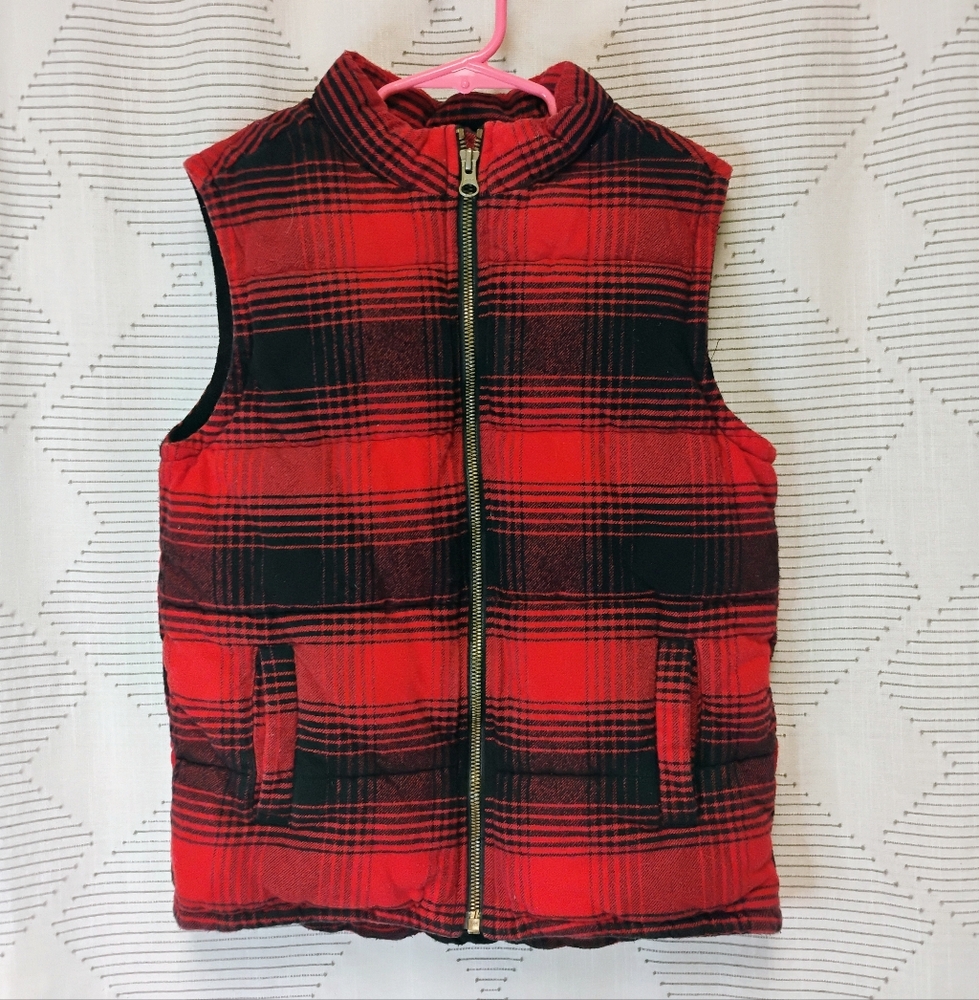 Gymboree Boys Red Plaid Puffer Vest